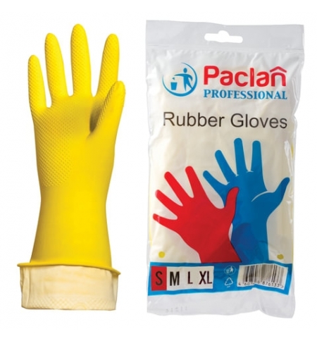 фото: Перчатки латексные Paclan Professional р.S, желтые, с х/б напылением
