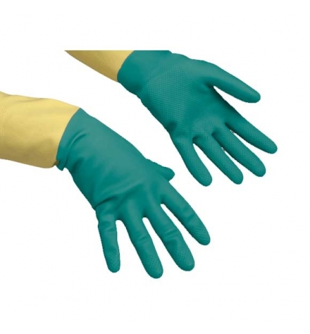 фото: Перчатки резиновые Vileda Professional усиленные M, зеленые/желтые, 120268