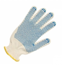 фото: Перчатки трикотажные Точка синяя, с ПВХ, 10пар, с желтой манжетой