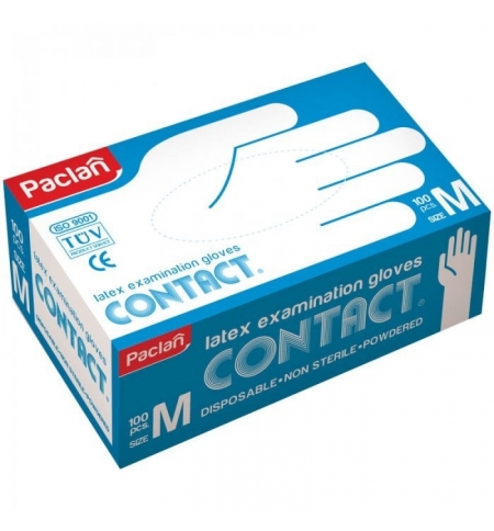 фото: Перчатки латексные Paclan Contact, M, телесные, 50 пар