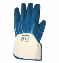 фото: Перчатки защитные безразмерные 1 пара, белый/синий, х/б, неполное нитриловое покрытие, манжет-крага
