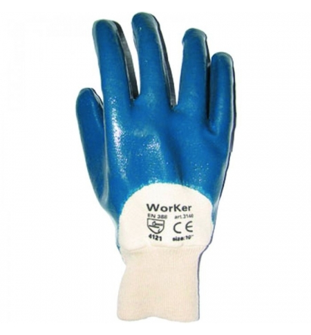 фото: Перчатки защитные безразмерные 1 пара, белый/синий, х/б, неполное нитриловое покрытие, манжет-резинк