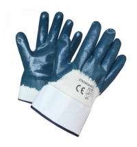 Перчатки защитные безразмерные 1 пара, белый/синий, х/б, полное нитриловое покрытие, манжет-крага