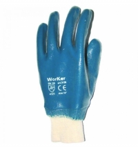 фото: Перчатки защитные безразмерные 1 пара, белый/синий, х/б, полное нитриловое покрытие, манжет-резинка