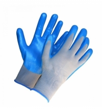 фото: Перчатки защитные безразмерные 1 пара, серо-синие, нейлон, неполное нитриловое покрытие