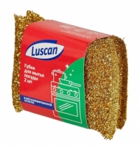 Губка для мытья посуды Luscan Economy в металлизированной оплетке, 28х115х78мм, 2шт/уп